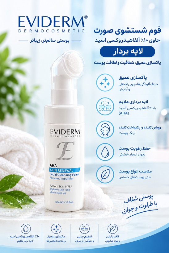 فوم شستوشوی صورت اویدرم مدل AHA مناسب برای انواع پوست حجم 150 میلیلیتر